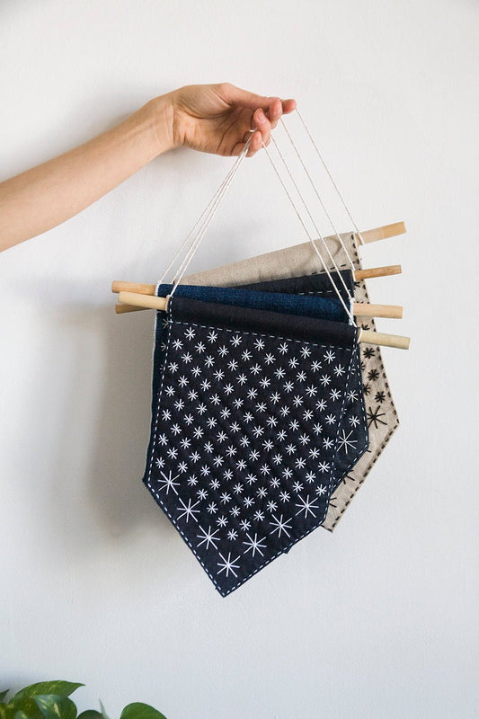 New DIY Kit! Make your own Starry Sashiko Banner - Miniature Rhino