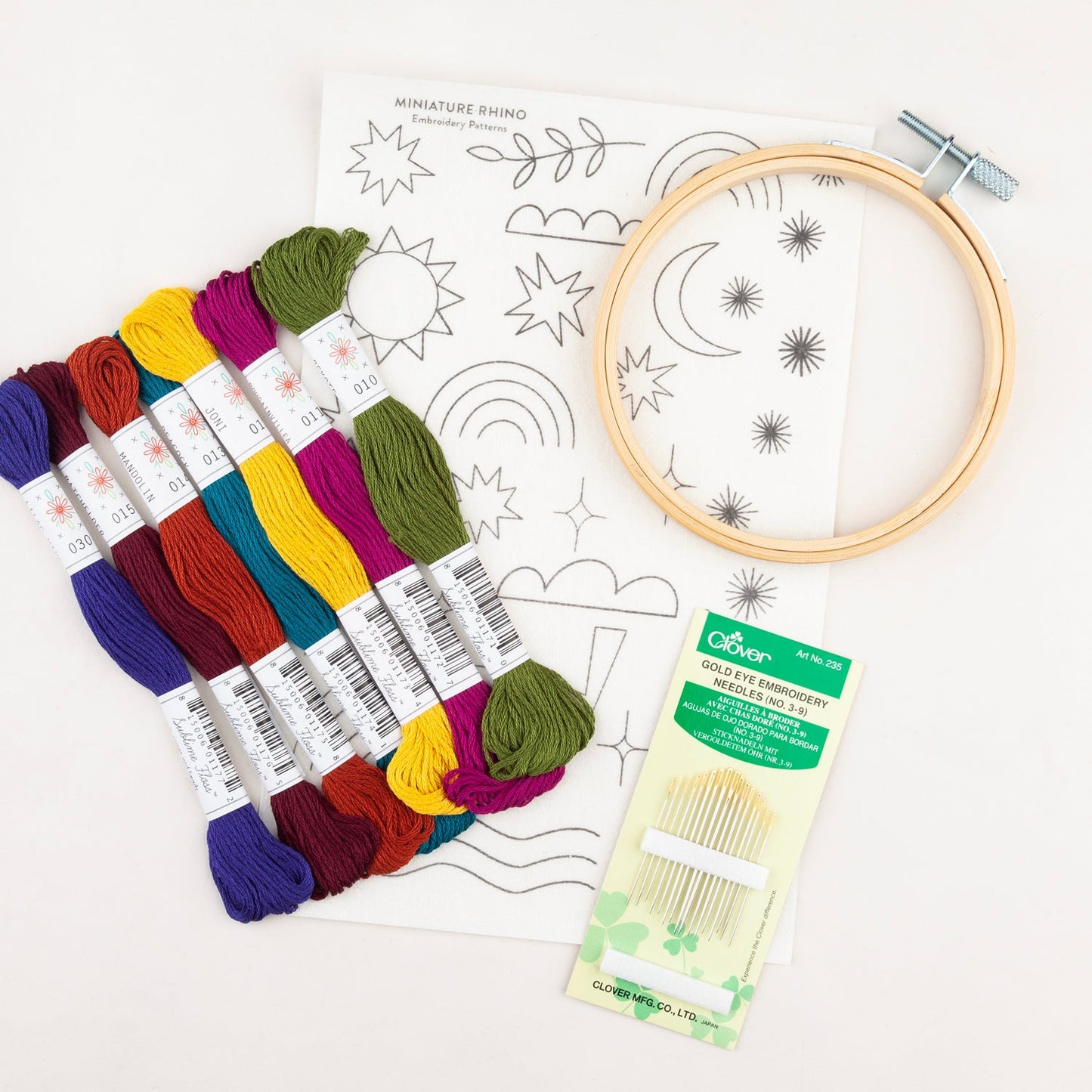 Intro to Embroidery Kit - Miniature Rhino