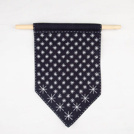 Handstitched Starry Sashiko Banner - Miniature Rhino