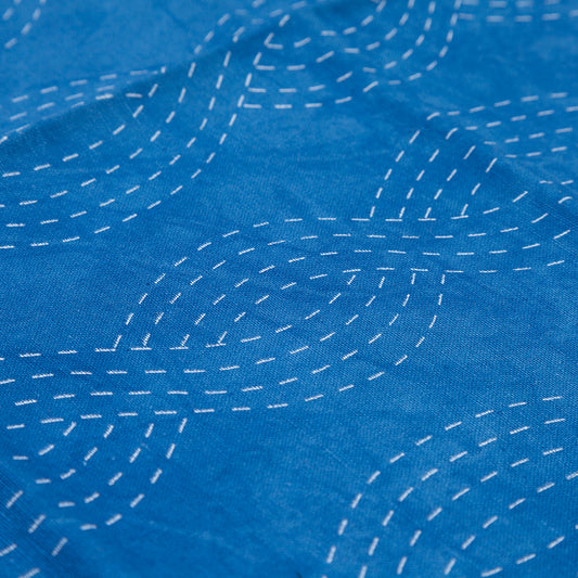 Waves- Indigo Dyed Silk Screened Embroidery Pattern SECONDS