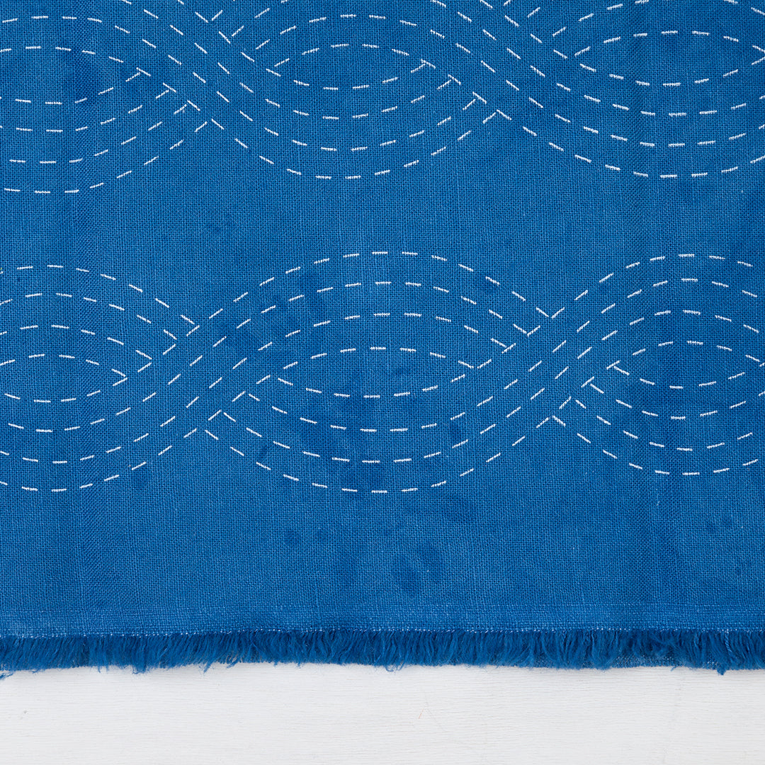Waves- Indigo Dyed Silk Screened Embroidery Pattern